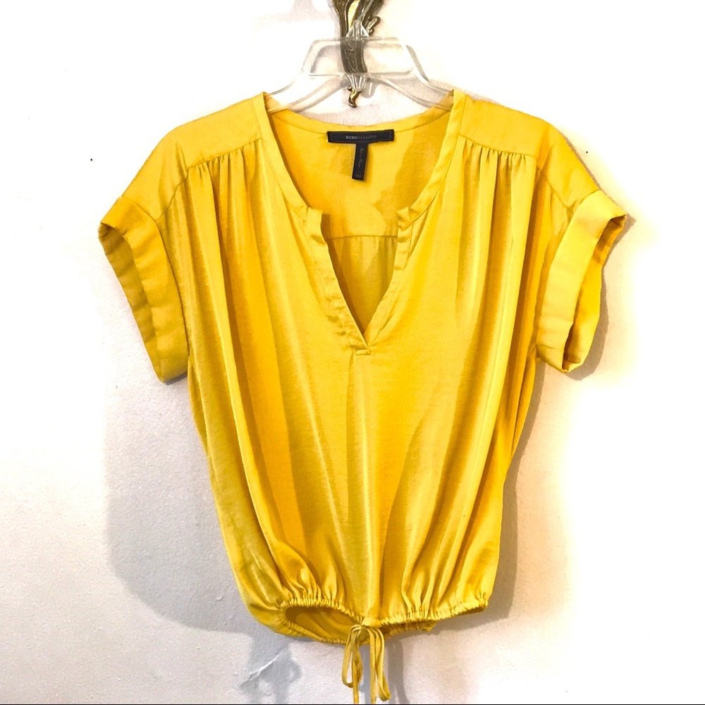BCBGMAXAZRIA | Y2K Mustard Yellow Top w/ Draw String Cinched Waist | SIZE: XXS